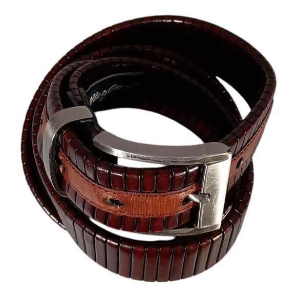 Mezlan Belt Burgundy Brown Vertical Slit Leather Men's 34 - Picture 3 of 9